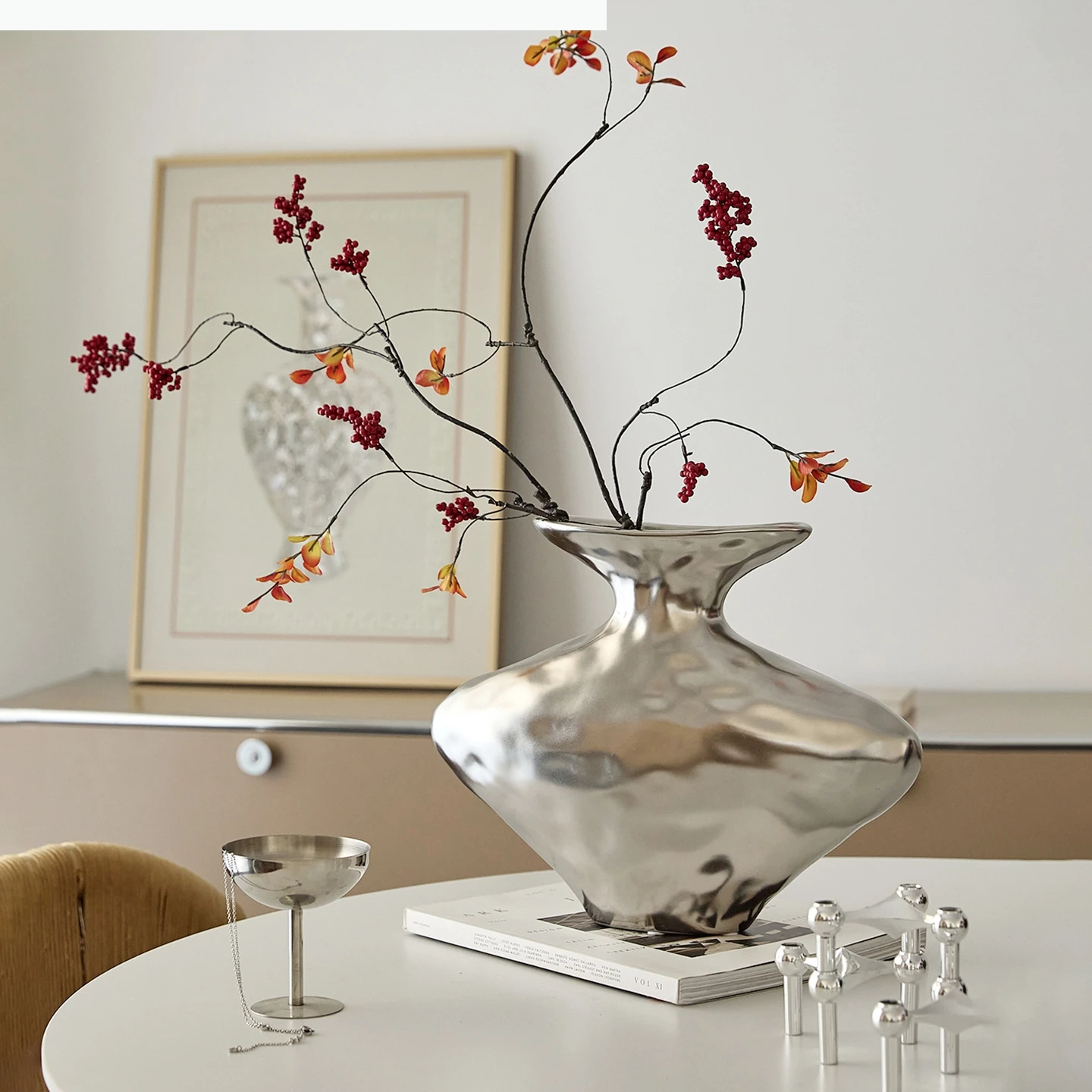 Handmade Ceramic Vase Silver Irregular Flower Vase Ceramic Handicrafts Flower Arrangement Decorations Home Decoration