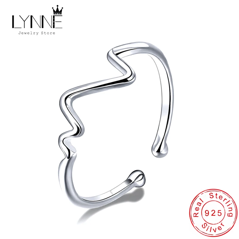 

New Fashion 925 Sterling Silver V Shape Wave Open Resizable Rings Curve Lightning Personality Adjustable Ring Women Jewelry Gift