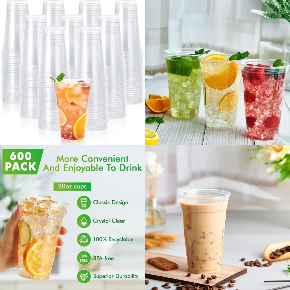 

20 oz Clear Plastic Cups - Disposable Drinking Cups, Crystal Clear, Ideal for Ice Coffee, Smoothies, and Sodas