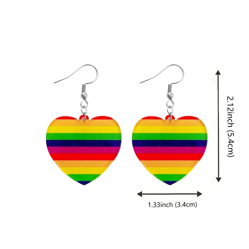 1 pair of rainbow element color seven-color earrings 2D flat acrylic creative gradient love earrings jewelry