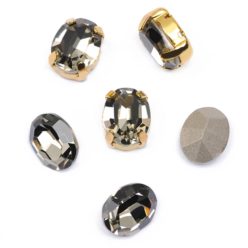 YANRUO 4128 Oval Black Diamond And Crystal Sewing Rhinestones For Clothing With Crystals In Herons Frame Claws Stones