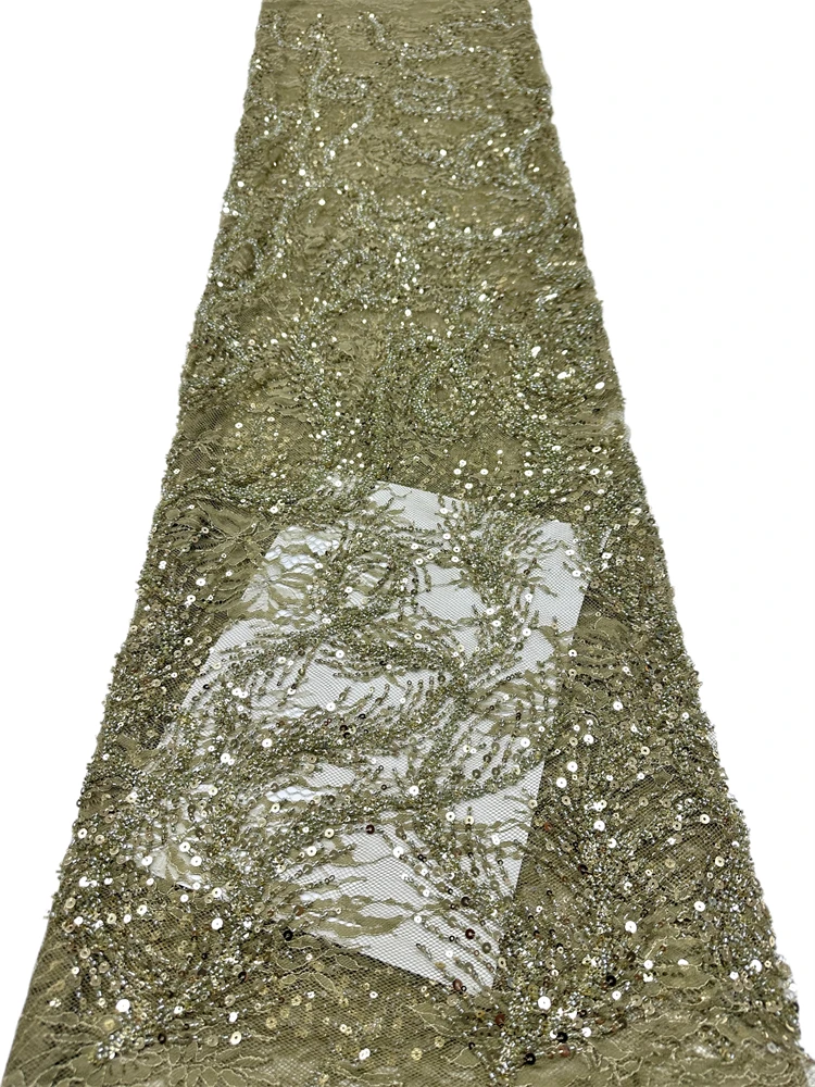 

Luxury African Lace Fabric 2026 High Quality Sequins Beads Lace Fabrics For Nigerian Wedding French Tulle Lace Fabric 5yards