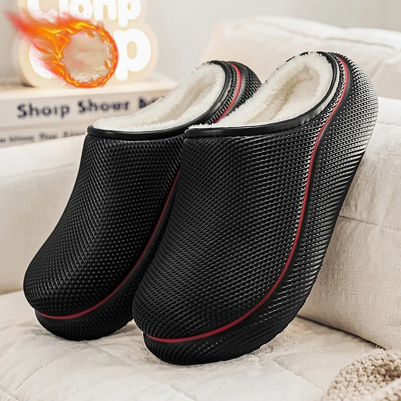 Thick-Soled Cotton Slippers for Men and Women, Thickened Eva Shell, Plush Lining, Winter Home Warm Non-Slip Outdoor Cotton Slippers