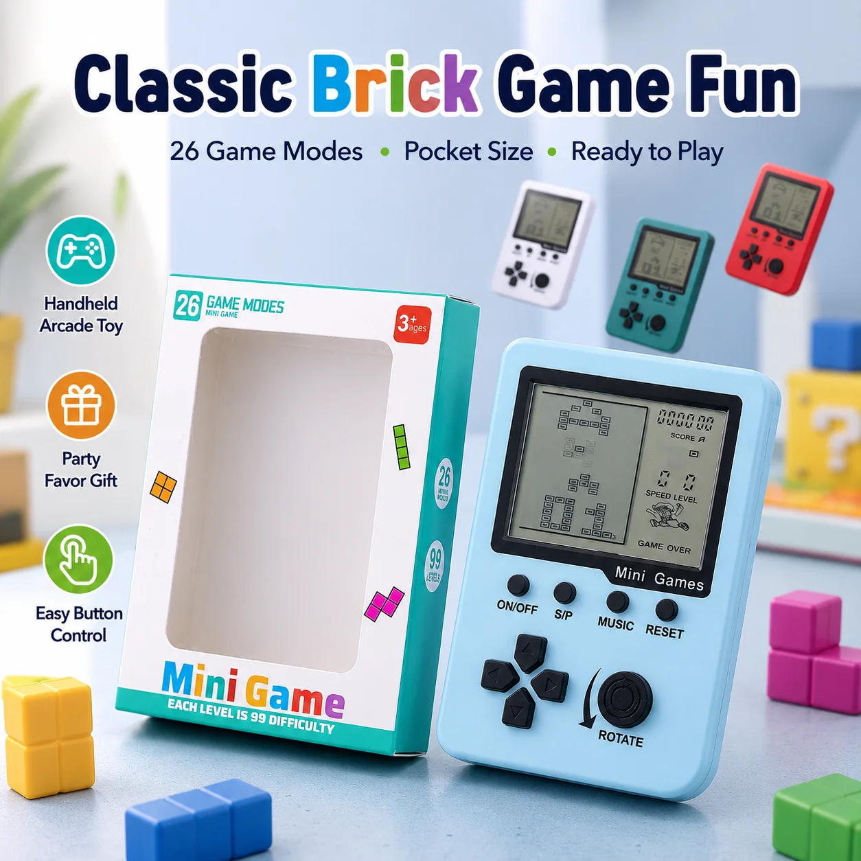 Christmas Classic Mini Brick Game Console Portable Pocket Handheld Gaming Device Retro Nostalgic Leisure Accessory Holiday Gift