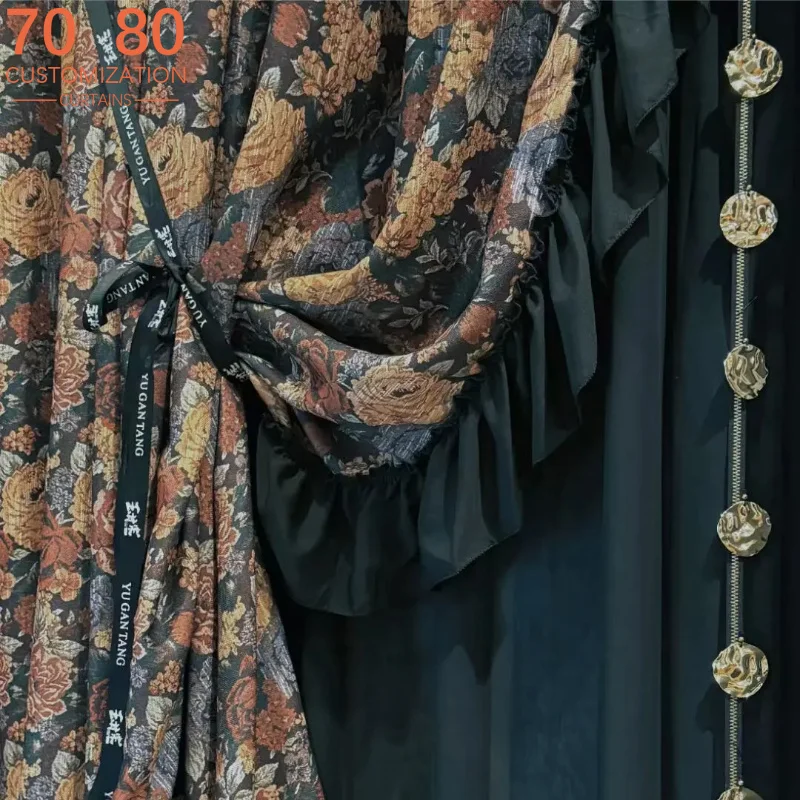 New French Retro Oil Painting Printing Rose Window Screen Curtains for Living Room French Window Window Customized Tulle