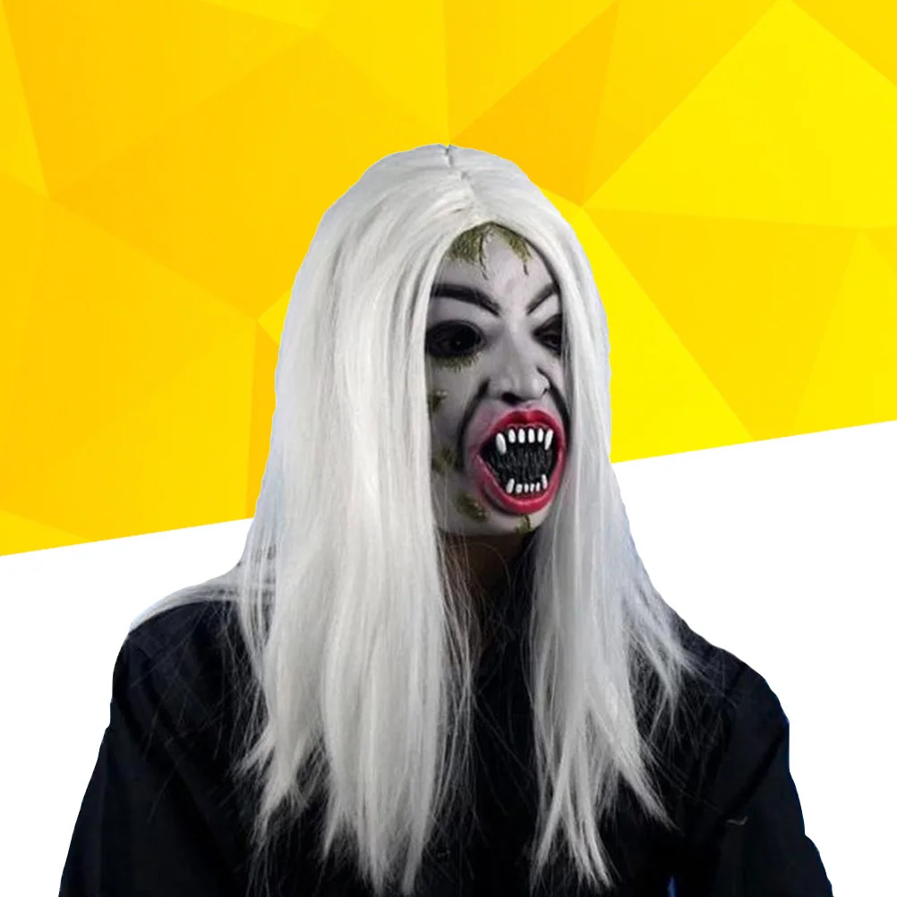 Bianco lungo Halloween per balli in costume cosplay festa in maschera spaventare scherzo stile regolabile uomo donna strega