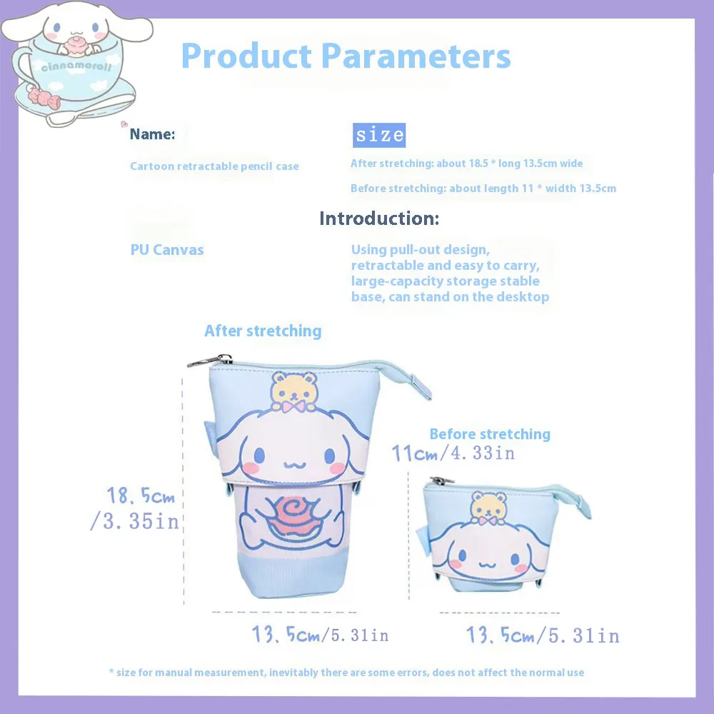 Sanrio-estuche retráctil para lápices, organizador de papelería para estudiantes, bolsa de almacenamiento de lápices Kuromi bonita, bolsa de almacenamiento de cosméticos de Hello Kitty