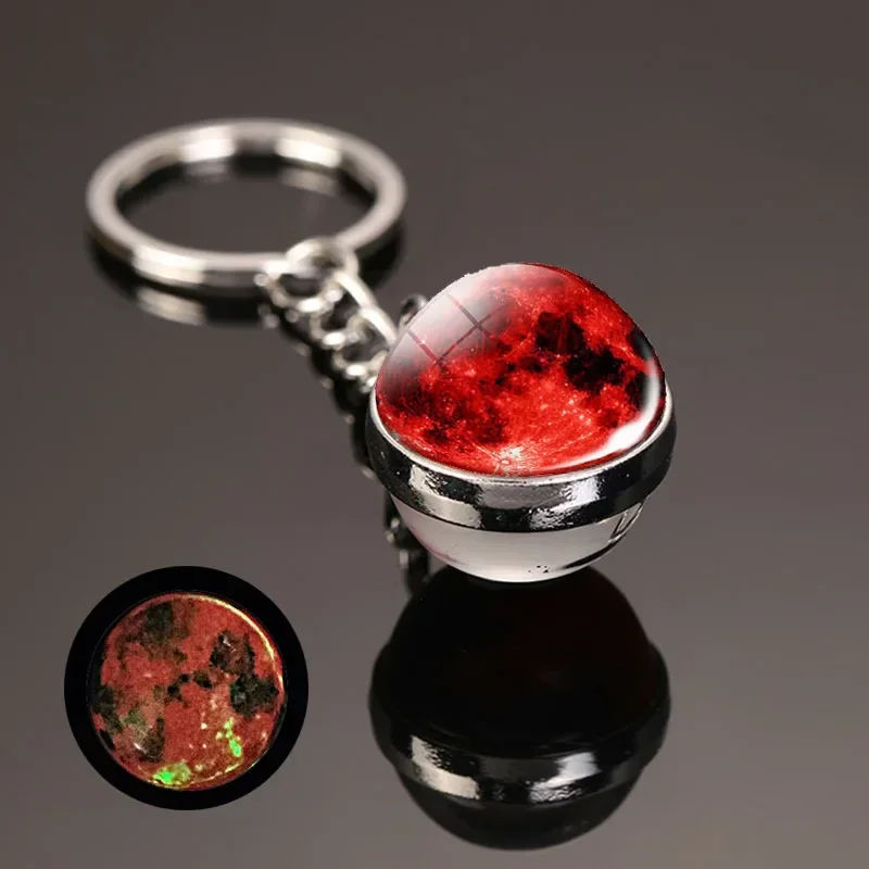 Universe Star Key Ring Solar System Metal Pendant Galaxy Nebula Earth Double-Sided Glass Ball Key Chain DIY Keychain Accessories