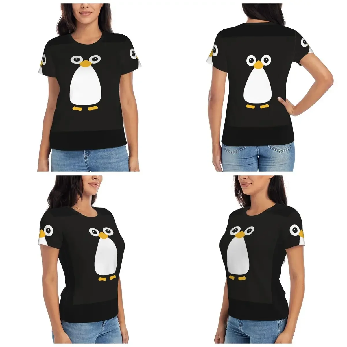 Cute Vector Penguin T-Shirt for Women Crew Neck Streetwear T Shirts Women's Tees Short Summer Clothes Tops