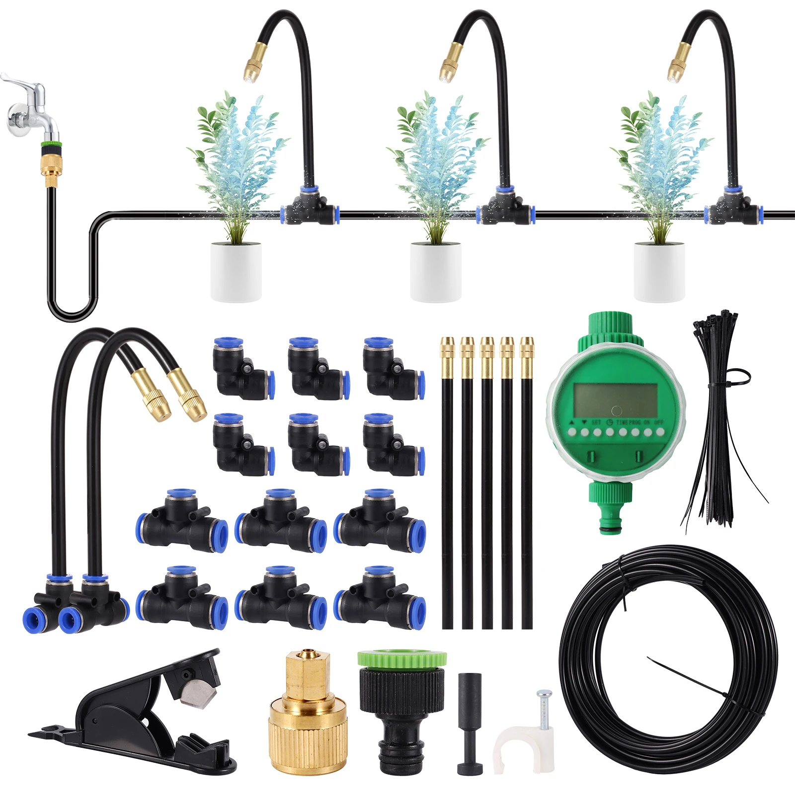 

5-20M Automatic Atomization Irrigation Kit with Water Timer Free Bending Universal Spray Garden Flower Plants Watering Cooling