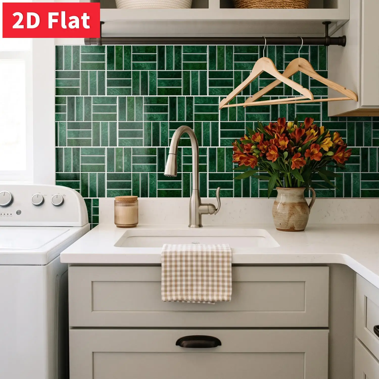 Emerald Dark Green Tile Sticker 11.81x5.91 inch Self-adhesive HD Pattern Crystal Film Home Wall Renovation Decal