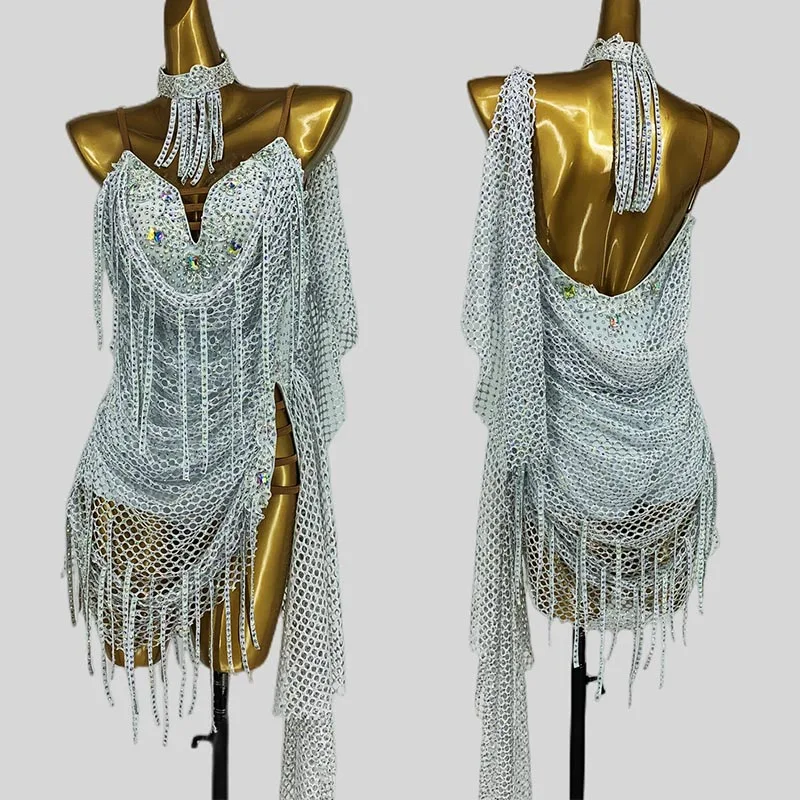 

Новое платье для латинских танцев для женщин и девочек, сексуальное платье нерегулярной сетки со стразами, платье для выпускного вечера, ча-ча-румба, платье для соревнований по танцам BL14577