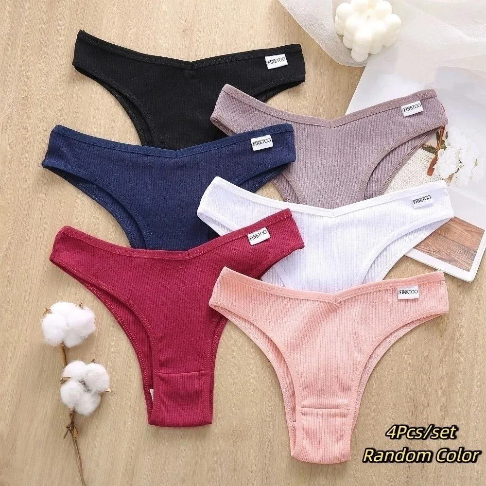 

4Pcs V Waist Women Cotton Panties Set Middle Waist Cotton Crotch Sports Style Briefs Random Color Female Lingerie