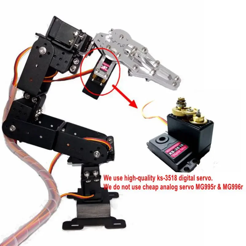 6 Dof Mechanical Robot Remote Control Robotic Arm Stainless Steel Claw With Servo MG90 for Children's Toy RC Robot Arm DIY Kit