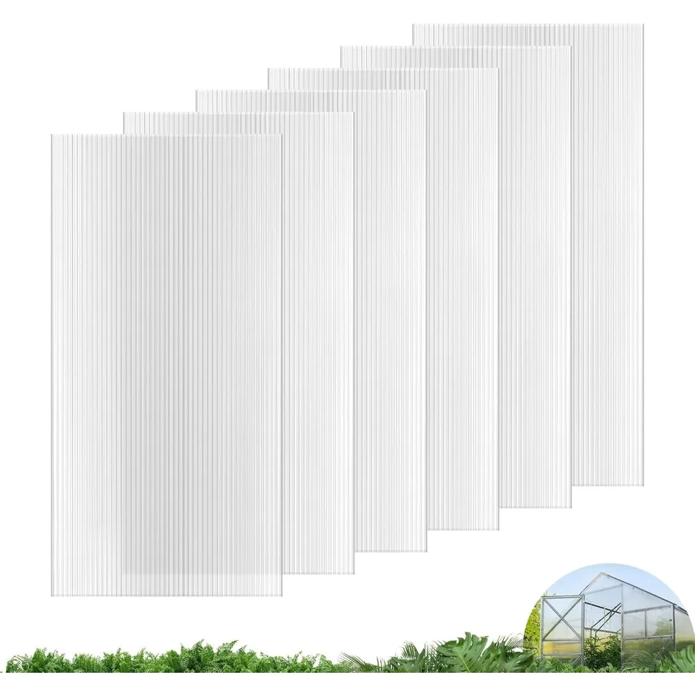 

6 PCS 4'x 2'x 0.24'' Polycarbonate Greenhouse Panels, Twin-Wall Waterproof UV Protected Corrugated Plastic Roof Panels Sheets,