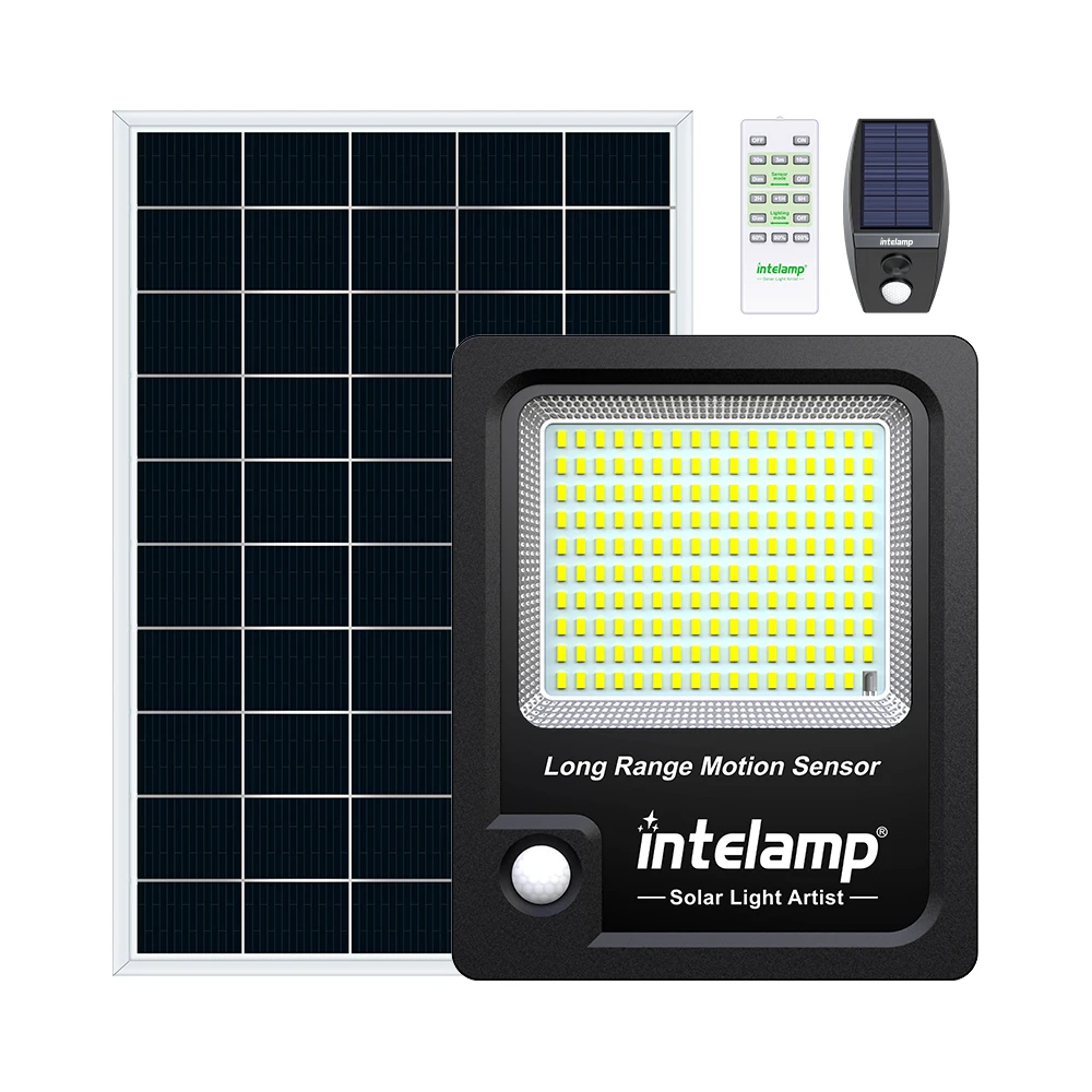 Intelamp Long Battery Life 12000mAh Outdoor Solar Security Flood Light With Super Large Solar Panel 5M Cable For Garden Garage