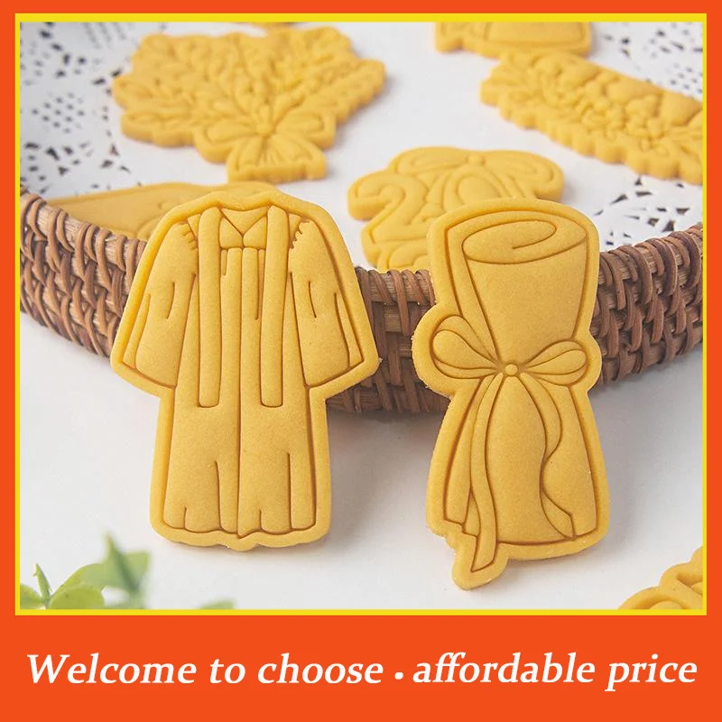 {}Graduation Theme Cookie Mold Cap Diploma Gown Shape Biscuit Mould DIY Baking Tool Fondant Pastry Cutter Party Dessert Decor