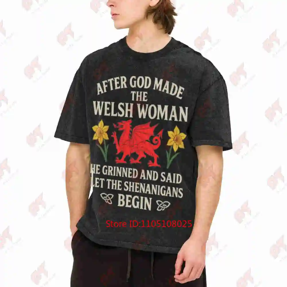 Welsh Woman Shenanigans Red Dragon Wales Daffodil Pride Vintage Washed Tee Pure Cotton T-Shirt