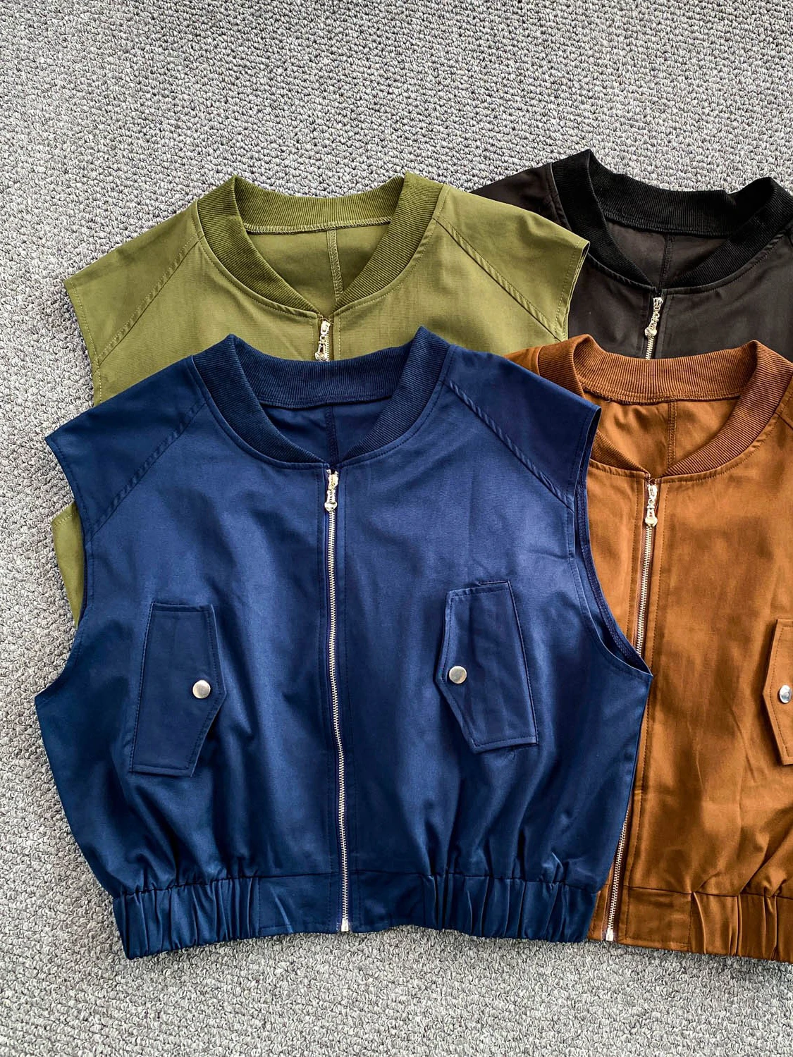 

2025 New Brown Stand Collar Svel Vest Casual Loose Women's ort Top Zipper Slimming Comfortable Commute Sle Faion