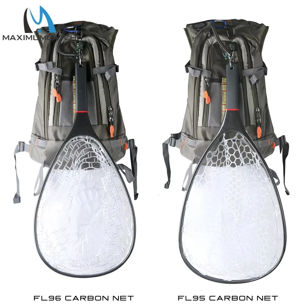 MAXCATCH Carbon Fiber Landing Net Rubber Mesh Lightweight Strong Handle Trout Salmon Fly Fishing Hand Net Durable Fishing Tool - view 2