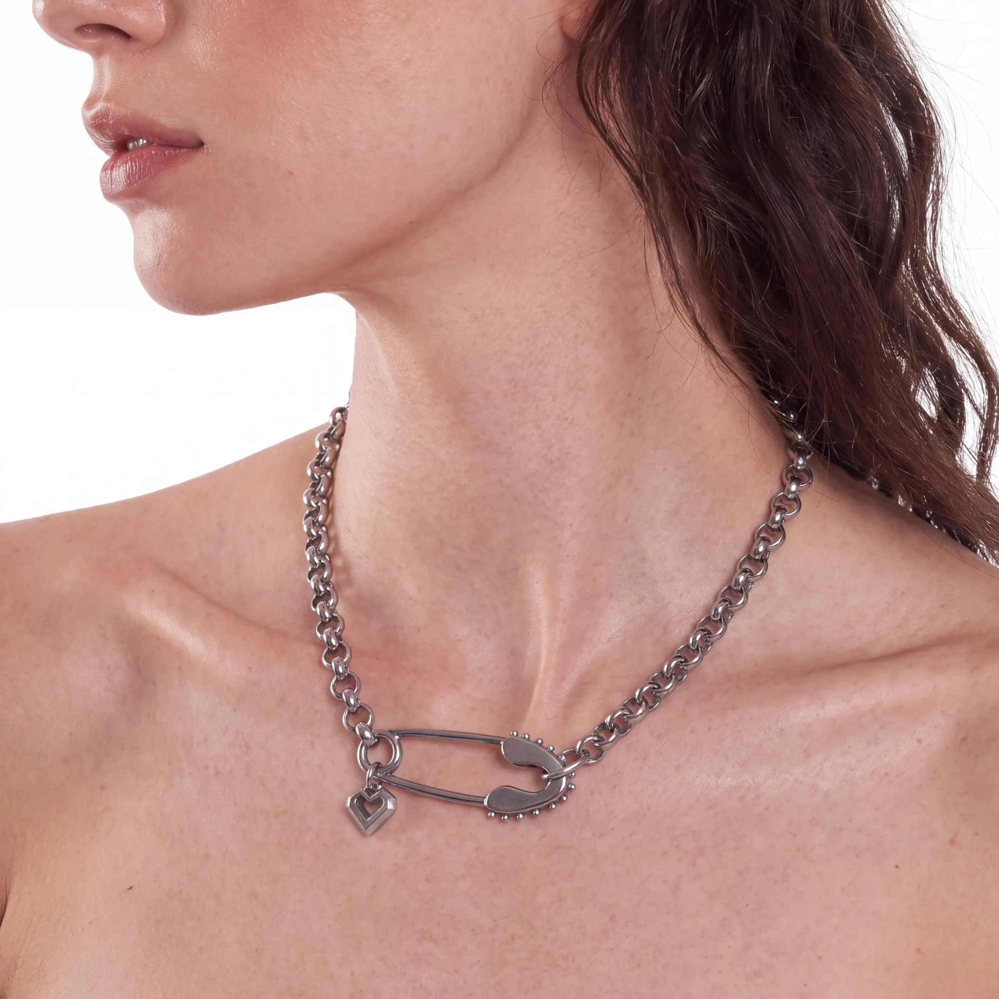 Sicherheitsnadel-Herz-Choker-Halskette aus Edelstahl, Y2K Punk Goth Grunge Statement-Schmuck für Frauen und Männer, Geschenk – Detail 4