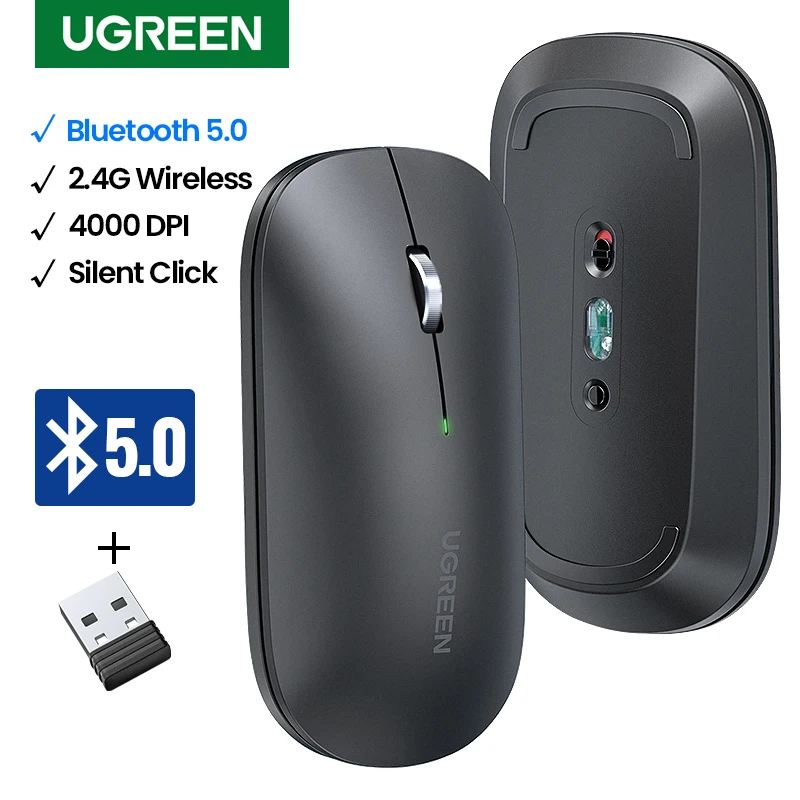 Ugreen Muis Draadloze Bluetooth Stille Muis 4000 Dpi Voor Macbook Tablet Computer Laptop Pc Muizen Slanke Rustig 2.4G Draadloze muis