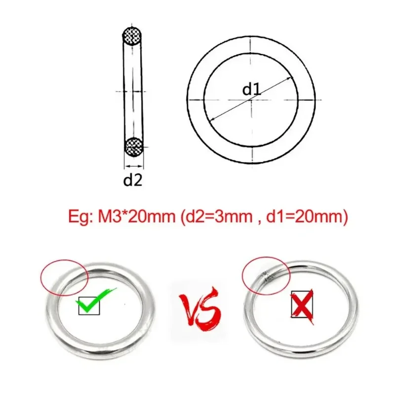 M3~M16 304 Stainless Steel Heavy Duty Welded Round Rings Smooth Solid O Ring For Rigging Marine Boat Hammock Yoga Hanging Ring