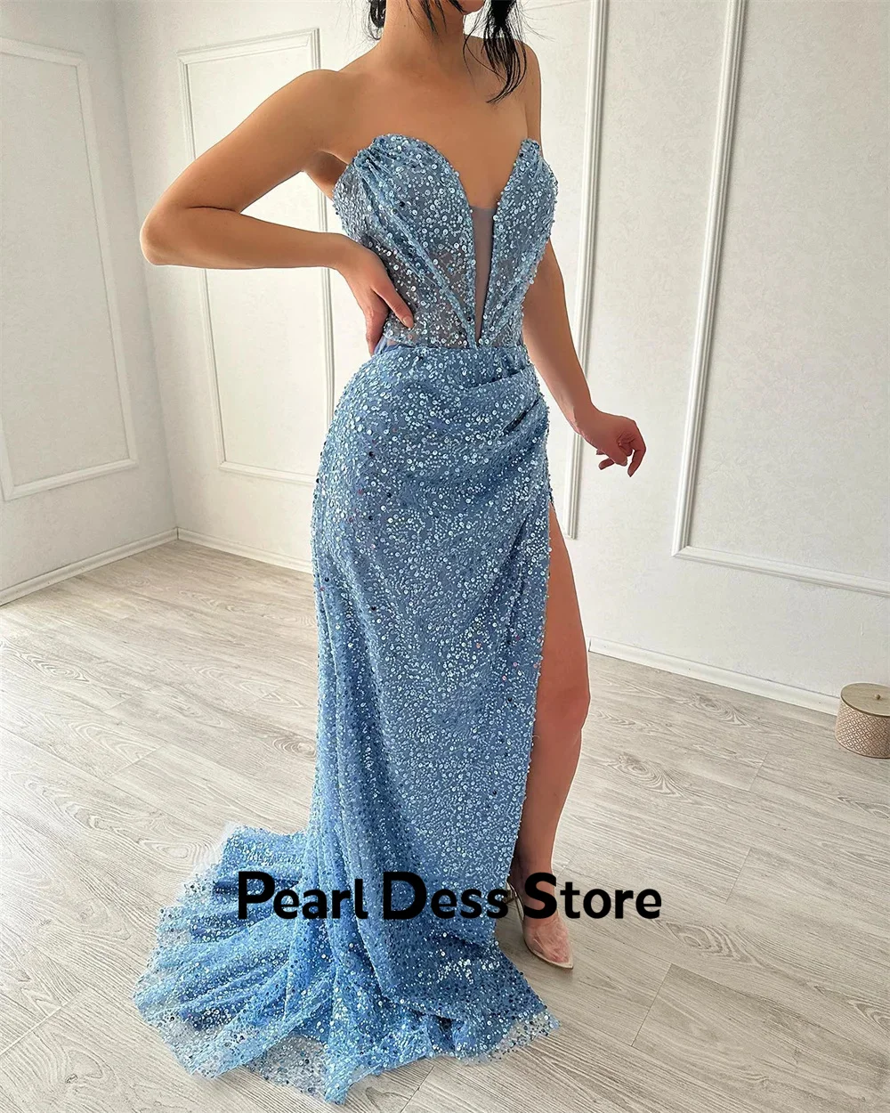 Vestido de lantejoulas luxuoso saudita, Side Slit Elegant Party Dresses, Vestidos De Casamento De Cauda De Peixe, Ocasiões formais, 2022