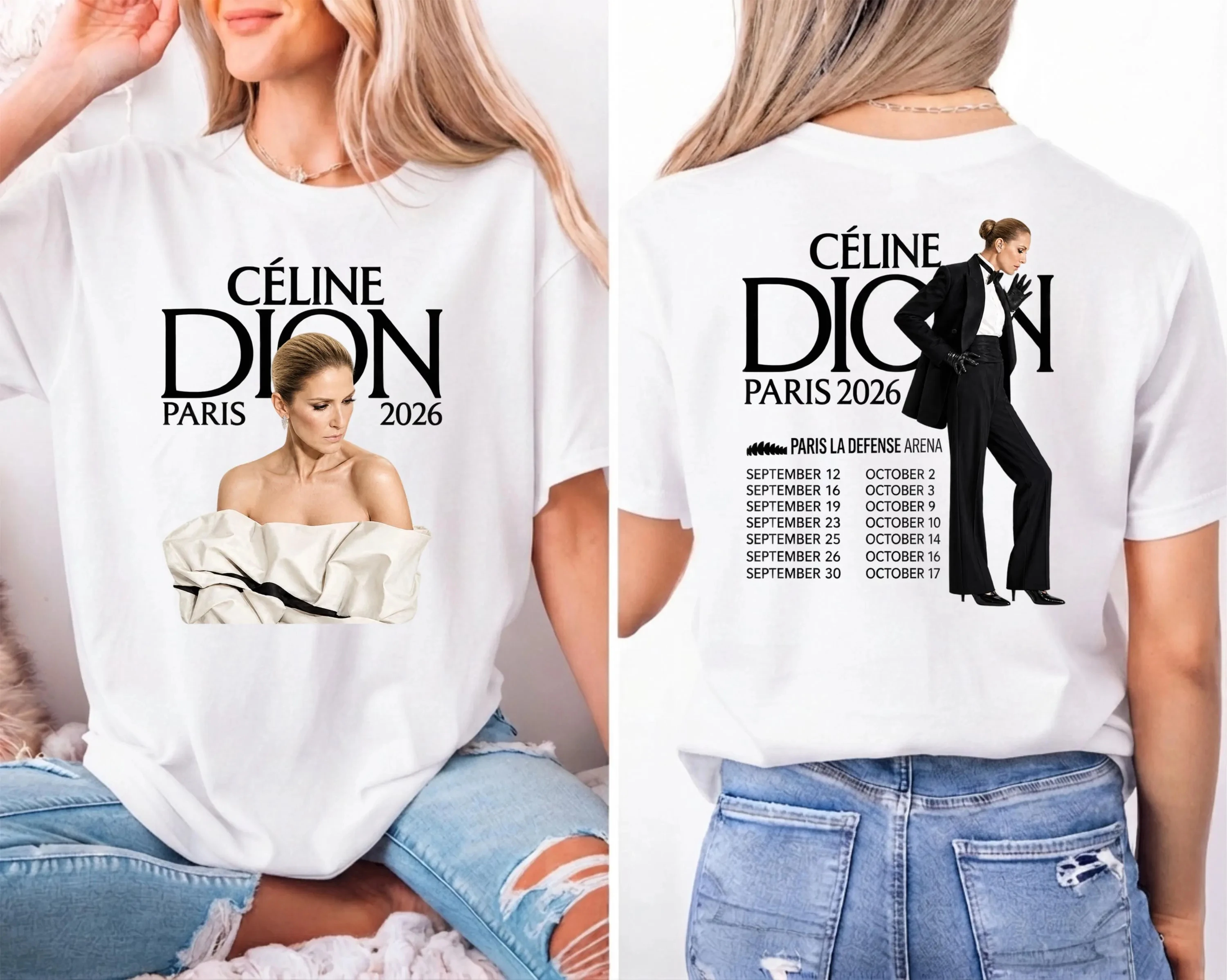 2026 New Celine Dion Family Matching Unisex Oversized T Shirt Paris 2026 Tour Portrait Sided Graphic Print Streetwear Casual Tee