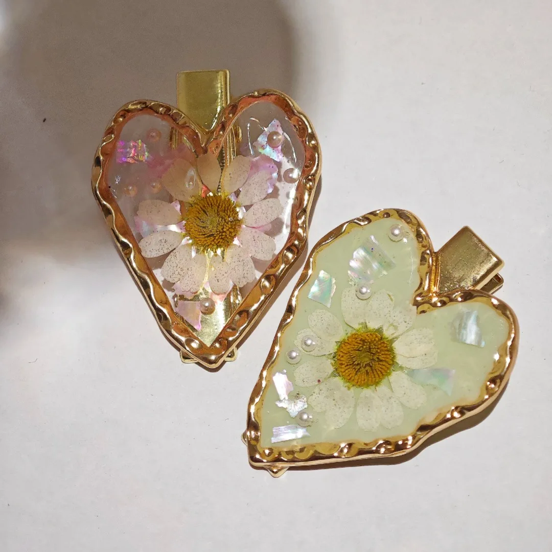 

3198 оптовая продажа, лесной стиль, свежая ракушка ромашки, жемчужная заколка для волос, заколка в виде утконоса, заколка для челки из смолы в форме сердца, лучший подарок