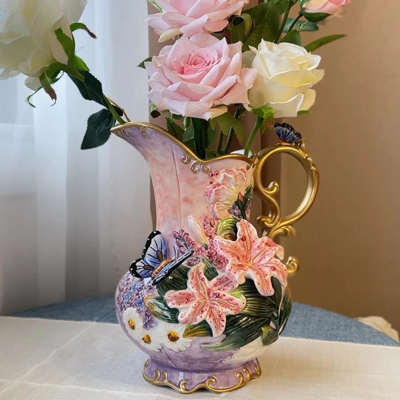 Ceramic Lily Flower Vase Decoration Living Room Ceramic Vase TV Cabinet Entrance Home Furnishings New House Wedding Gifts