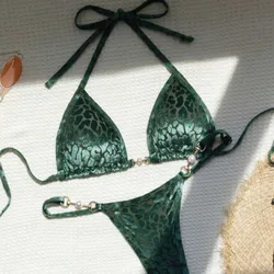 2024 nowe Bikini w kształcie litery T kobiety perłowy lampart specjalny materiałowy strój do kąpieli