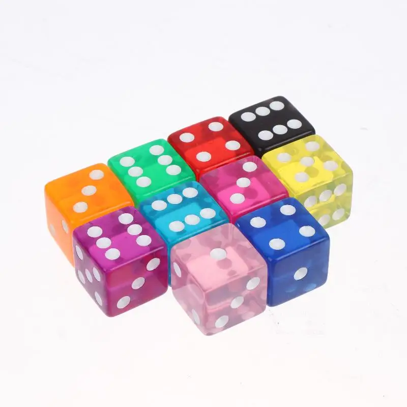 10pcs Transparent Colors Acrylic Dice White Dot Square Corners High Quality Boutique Game Bar Cubes
