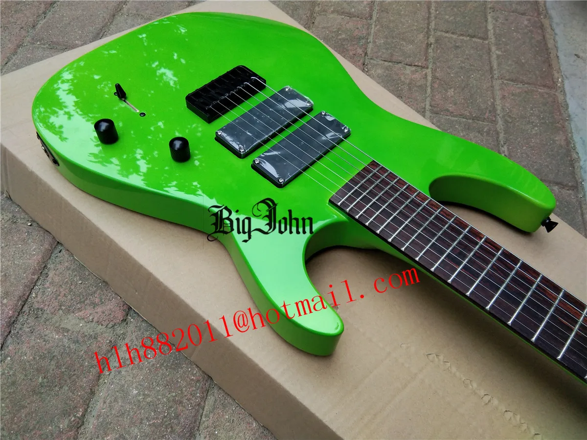 Green 7 Strings Electric Guitar, Neck Through Body ,Basswood Body, Rosewood Fingerboard, Black Hardware, BJ-510