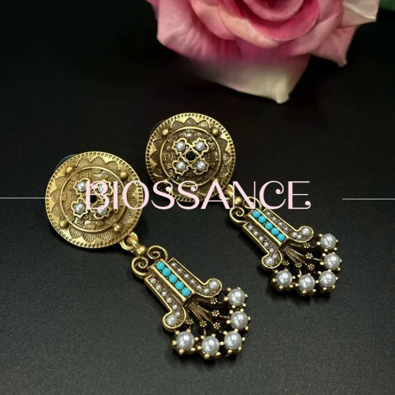 BIOSSANCE New High-End Fashionable French Palace Style Heavy-Duty Old Antique Earrings For Ladies Light Luxury Jewelry Gifts