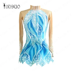 Women Sleeveless Gymnastics Skirted Leotard Shiny Rhinestones Ballet Dancewear Figure Skating Dress Stage Performance Costume