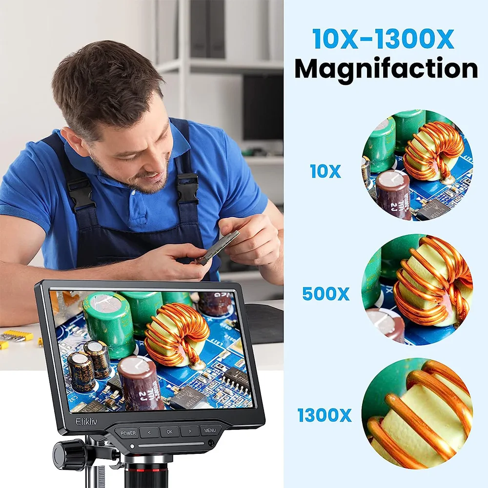 Imagem -05 - Elikliv Edm201 Pro Microscópio Digital Hdmi 10 Stand Display Ips 1300x Eletrônica de Solda