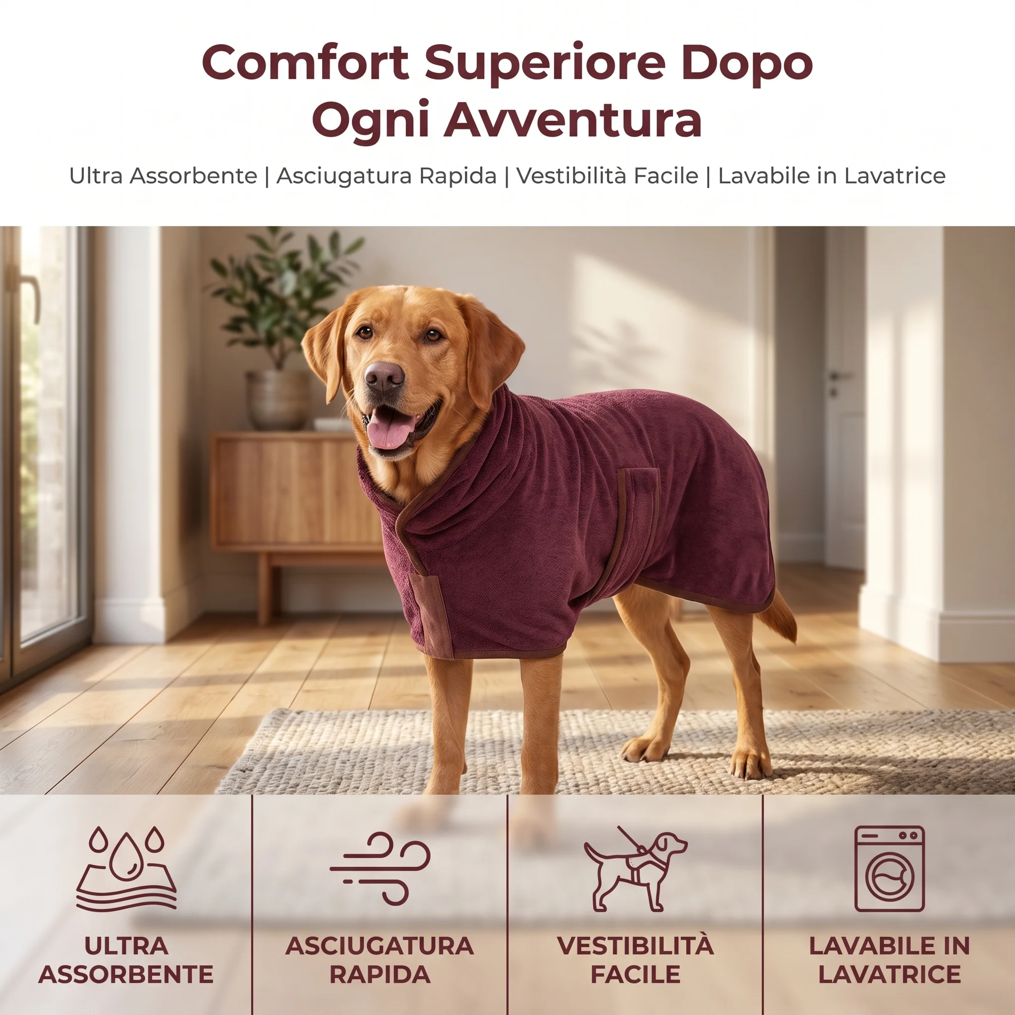Ultra Absorbent Microfiber Dog Drying Coat Quick-Dry Adjustable Strap Pet Bath Robe Soft Towel Coat for Dogs After Bath