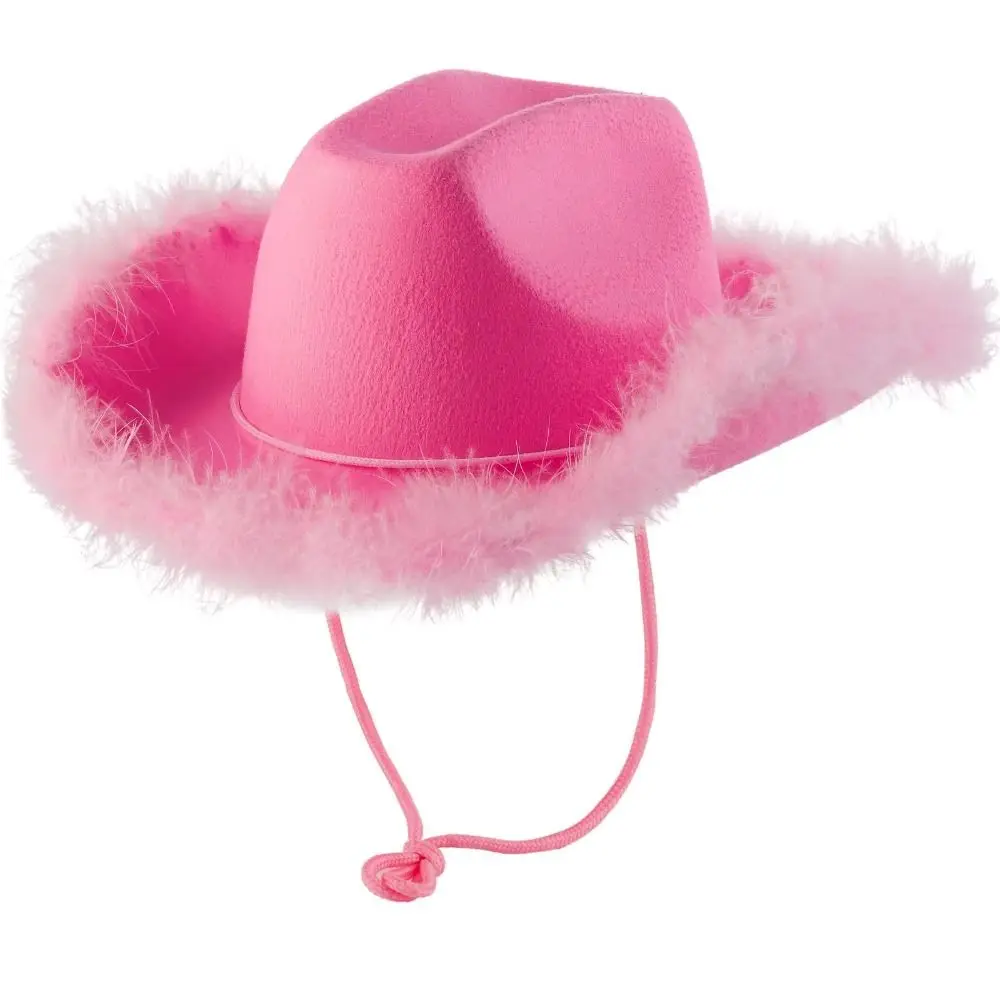 Decorative Cowboy Hat Western Cowboy Hat Fuzzy Fringed Brim Metallic Thread Detail Fuzzy Brim Hat Decorative Trim Acrylic