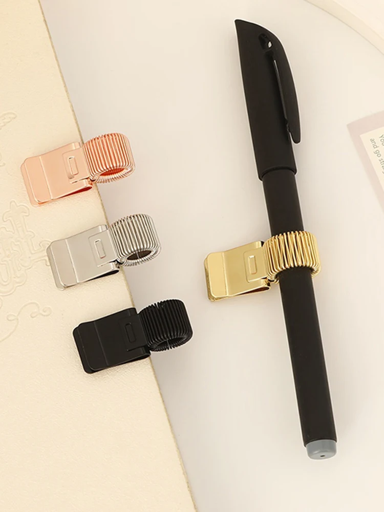Metalen penclip met veer Creatieve gouden retro veerclip Studentenpenclip voor notitieboekjes School - afbeelding 2