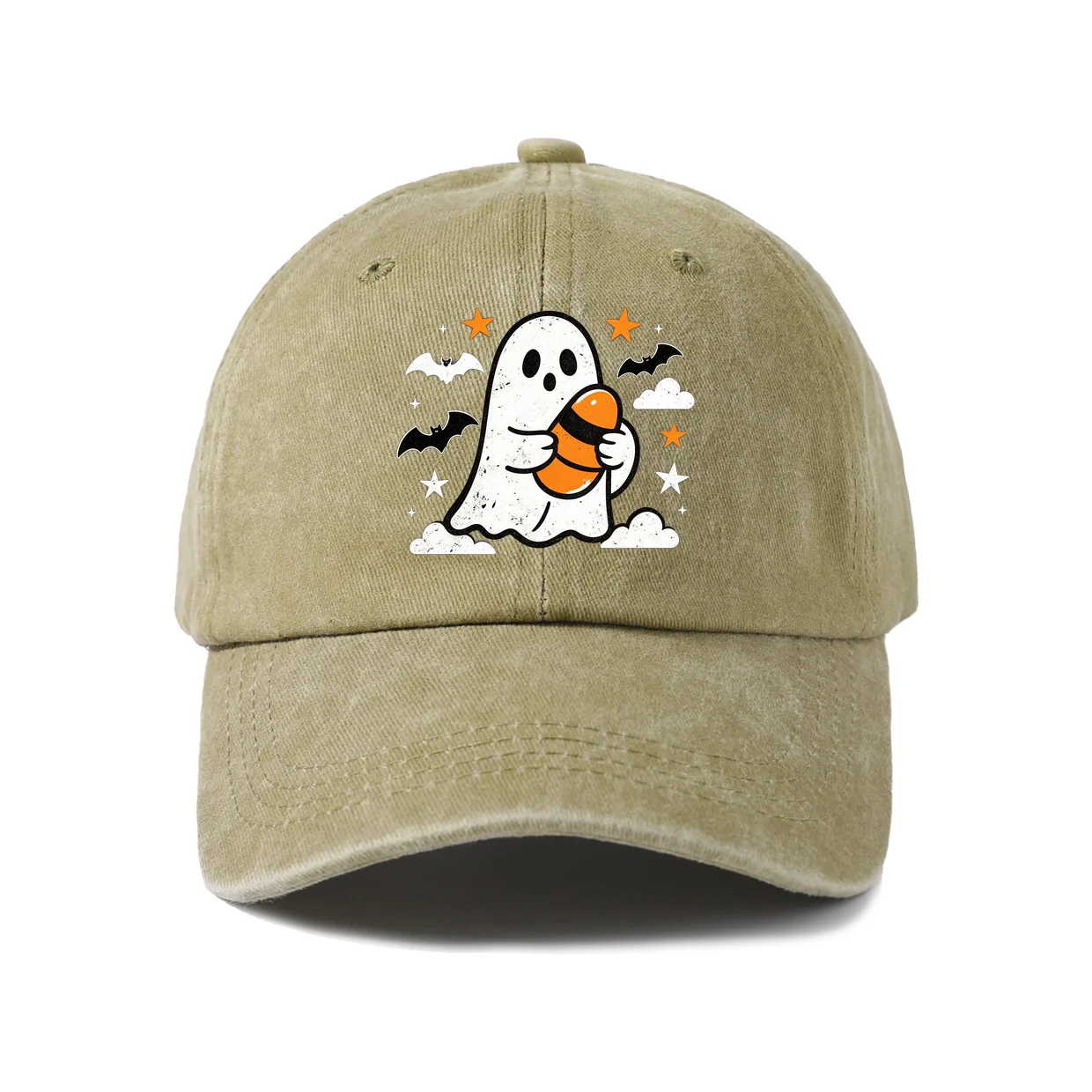 Ghost Candy Stars Graphic Baseball Cap, Vintage Washed Adjustable Unisex Dad Hat, Casual Gift