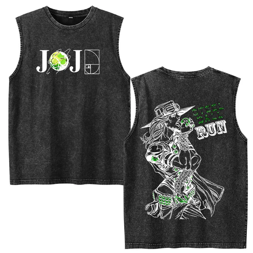 Anime Jojo Bizarre Adventure Jotaro Kujo Star Platinum Vintage Acid Washed Tank Tops Men Women Clothing Sleeveless Vest T-shirts view 5