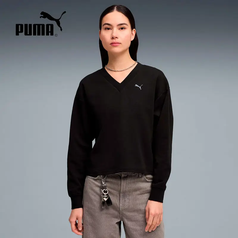 PUMA Jumper Spring New Women's Loose Casual Sports Knitted V-neck Sweater 694093-01