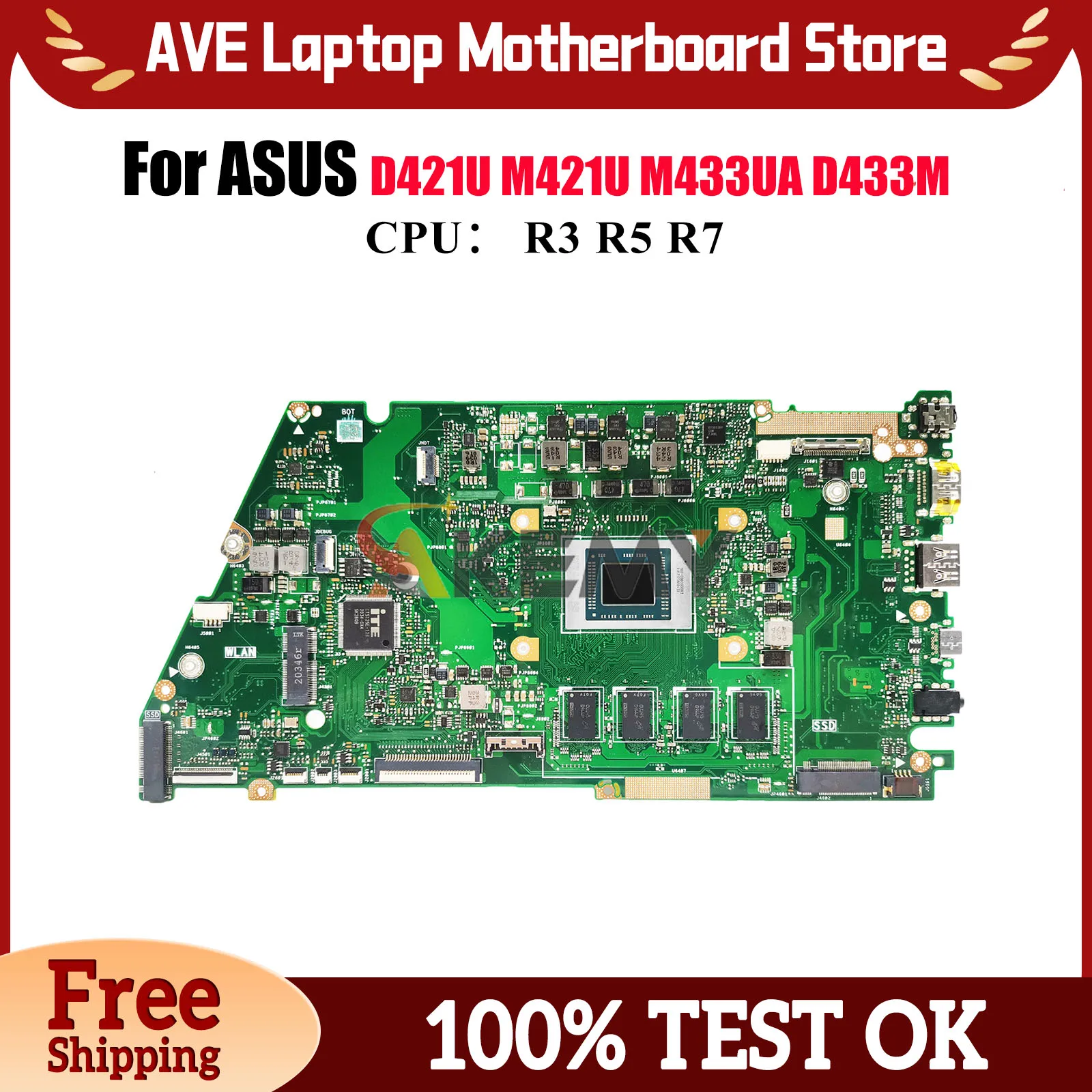 

X421UA Laptop Motherboard For ASUS VivoBook D421U D433M X421UA M433UA M421U X421UAY X421U Notebook Mainboard With R3 R5 R7 CPU