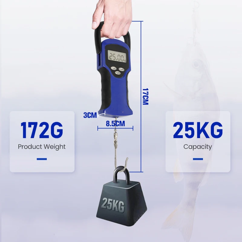 Digital Pocket Luggage Scale LCD Display Electronic Handle Hanging Design Blue Color 9V Battery Powered for Fish Luggage