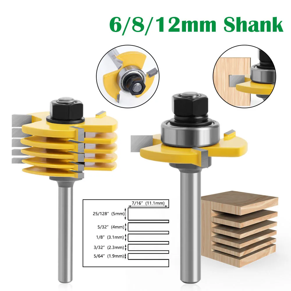2 buah 12mm 1/2 Slot Shank pisau pemotong 3 Wing Router bit Set 7 buah pisau disemen karbida Milling Cutter untuk penggilingan kayu