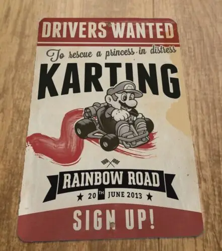 1 pcs,Drivers Wanted Mario Karting Rainbow Road Poster 8x12 Metal Wall Sign