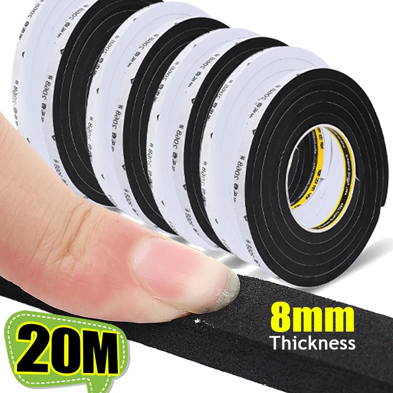 3/8mm Thickness Self Adhesive Foam Tape Weatherstrip Anti-Collision Seal Bumper Strip Windproof Clip Door Window Sound Isolation