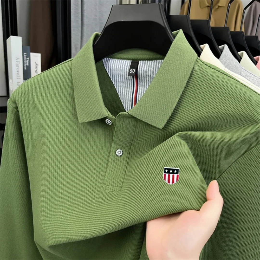 100% pure cotton high-end brand men's long sleeve polo shirt autumn winter fashionable luxury embroidery golf top casual T-shirt