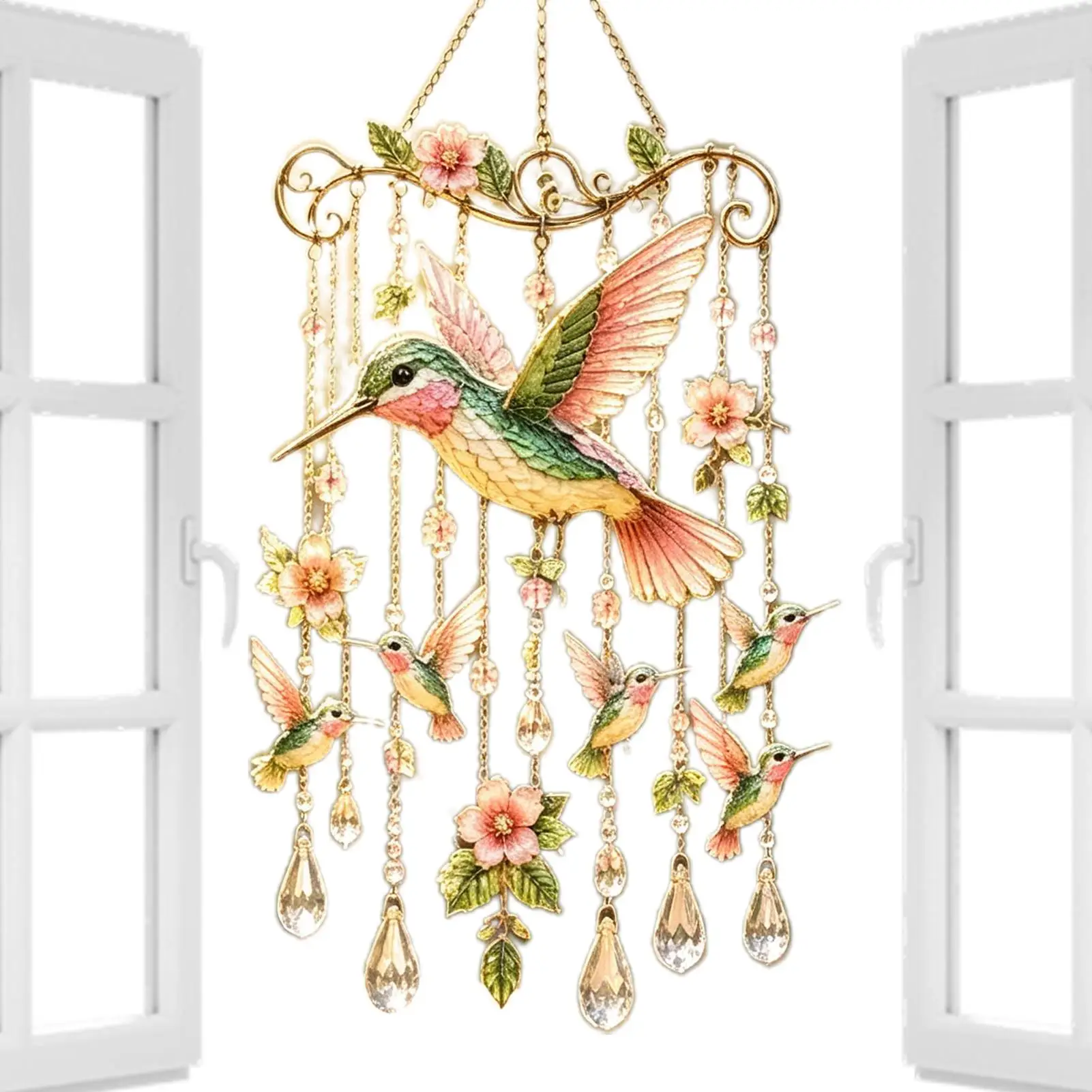 Hummingbird Wind Chimes Cute Metal Sun Catcher Bird Garden Ornament For Outdoor Backyard Courtyard Patio Tree Balcony Porch Wall